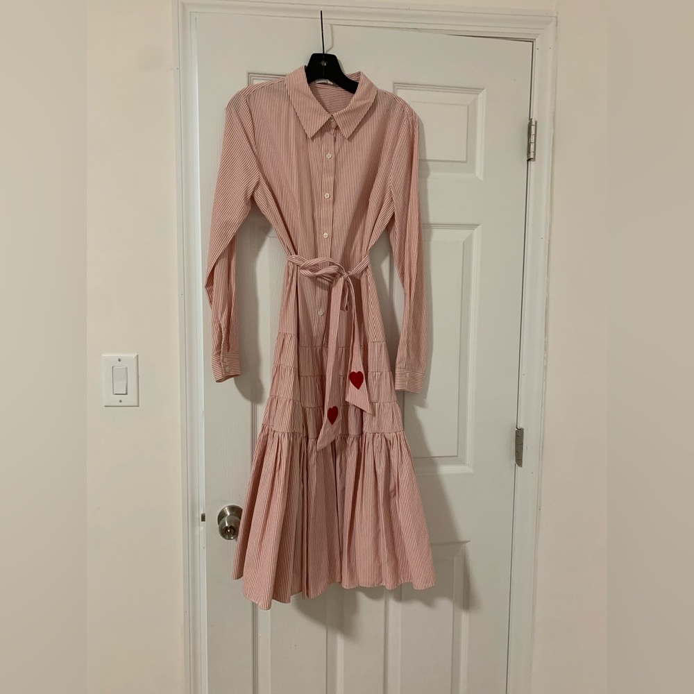 English Factory midi pinstriped tiered shirt dress